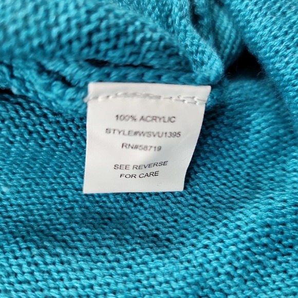 NY Collection Ruffled Sheer Pullover Sweater Womens Plus 1X Blue Teal - Picture 7 of 7